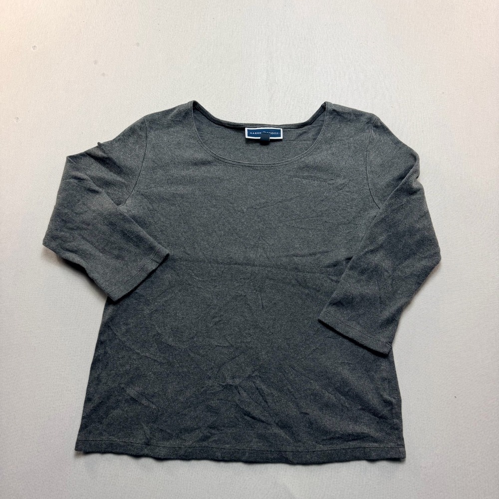 Karen Scott Top Women Medium Gray Excellent 3/4 Sleeve Cotton Scoop Neck T-Shirt